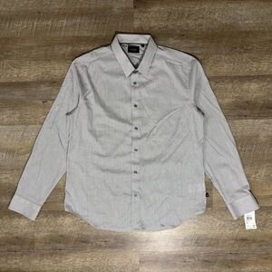 7 Diamonds Shirt Mens XL Stretch Gray Striped Button Up Long Sleeve